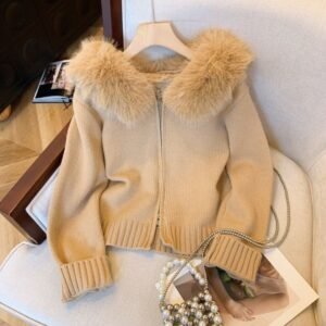 Zeta Fur Woolen Jacket In Brown